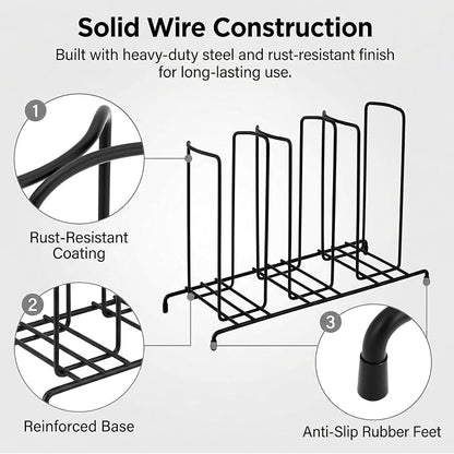 QWORK Wire Frame Cup and Lid Organizer, 3 Compartment Metal Wire Rack - Image 5