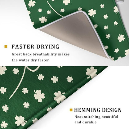 Giwawa St Patricks Day Dish Drying Mat Green Lucky Clovers Dish Drainer Mats - Image 3