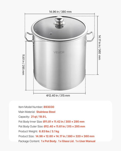 VEVOR Stainless Steel Stock Pot, 21-Quart Stainless Steel Stockpot - Image 7