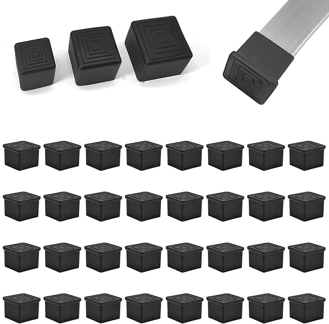 32 Pcs 5/8" x 5/8" Square Rubber Chair Leg Caps, PVC Table Leg Covers, Flexible by BOPOREAE