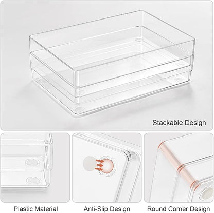 SMARTAKE 6 PCS Clear Plastic Drawer Organizers Set, Large Size Non-Slip Desk - Image 6