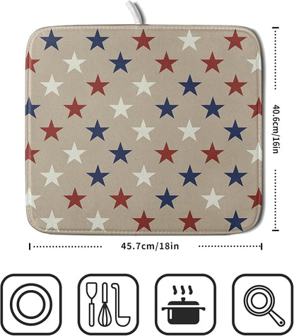 Patriotic July of 4th Blue Red White Star Dish Drying Mat - Image 2