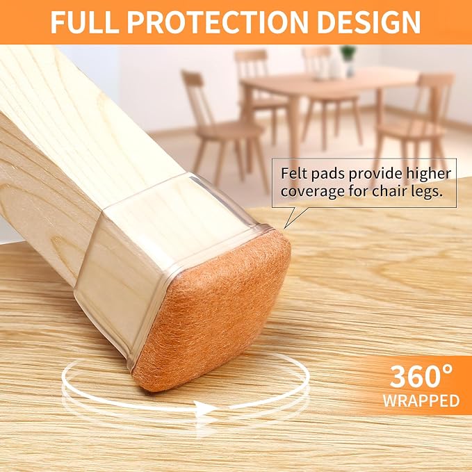 Ezprotekt 24 Pcs XL Square Clear Chair Leg Floor Protectors, Silicone Felt - Image 3