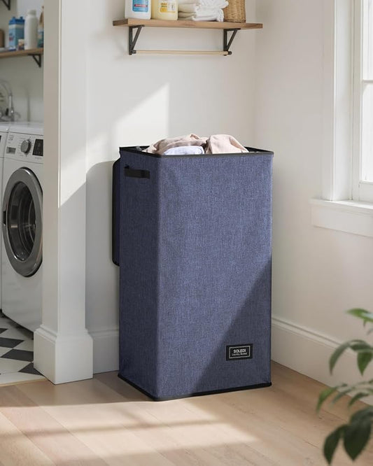 SOLEDI Laundry Hamper with Lid 100L Large & Tall Collapsible Laundry Basket, Clothes Hamper with Bag Removable Easy to Carry, Dirty Hampers for Bedroom, Bathroom, Dorm, College, Navy Blue