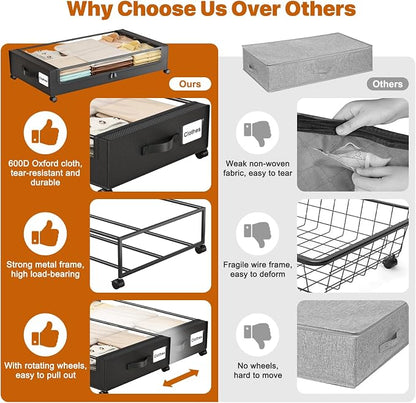 Under Bed Storage with Wheels, XXL 60L Under Bed Storage Containers with Clear - Image 6