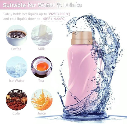 Collapsible Water Bottles,650ml,Leak Proof,Reuseable BPA Free Silicone Foldable Water Bottles,Durable Lightweight for Travel Gym Camping Hiking,Compact Size Portable Sports Water Bottle (Purple)