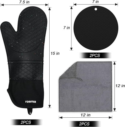 Silicone Oven Mitts 15'' Heat Resistant Flexible Oven Glove Set Hot Mitts - Image 2