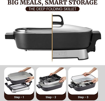 Elite Gourmet 15" x 12" x 3" Stow-Away Foldable Electric Skillet, Ceralast™ - Image 2