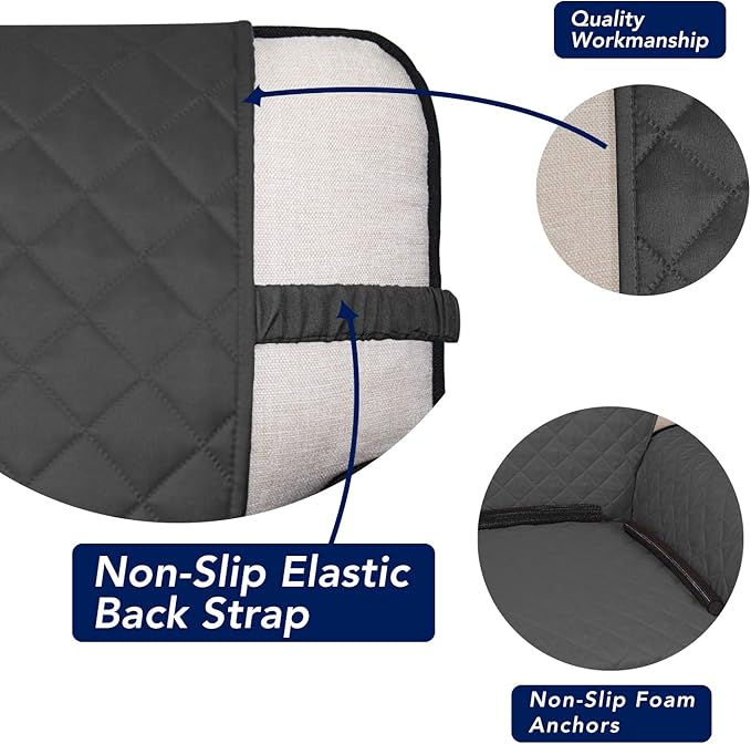 PureFit Reversible Quilted Sofa Cover, Water Resistant Slipcover Furniture Protector, Washable Couch Cover with Non Slip and Elastic Straps for Kids, Dogs, Pets (Sofa, Dark Gray/Beige)