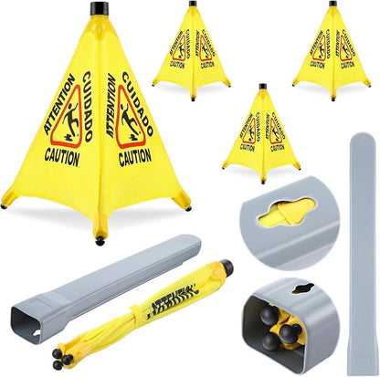 4-Packs Wet Floor Signs 20 Inch, Pop UP Bilingual Yellow Caution Wet Floor Sign by Unknown