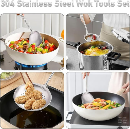 FJNATINH 4-Pieces 304 Stainless Steel Wok Spatula Set, Cooking Utensil Set - Image 3