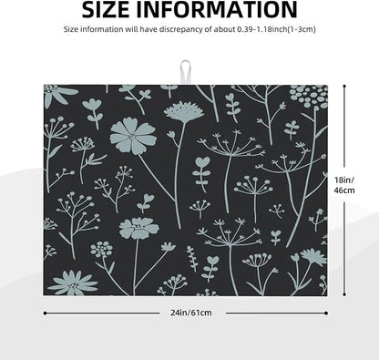 Gray Flower Dish Drying Mats for Kitchen Counter, Large 18"x24" Dish Mats for - Image 3