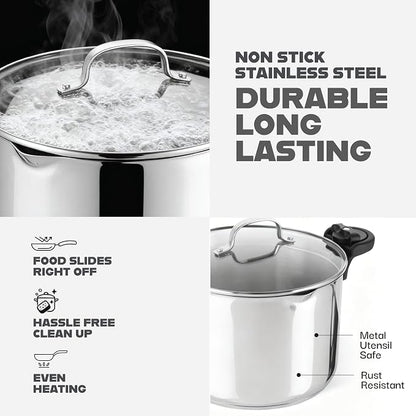 GOTHAM STEEL 5 Qt Stainless Steel Stock Pot Multipurpose Pasta Pot - Image 5