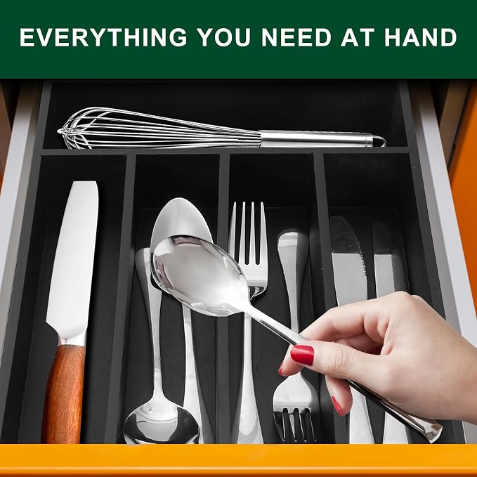 Ayiaren Small Kitchen Silverware Organizer Wooden Utensil Drawer Organizers - Image 2