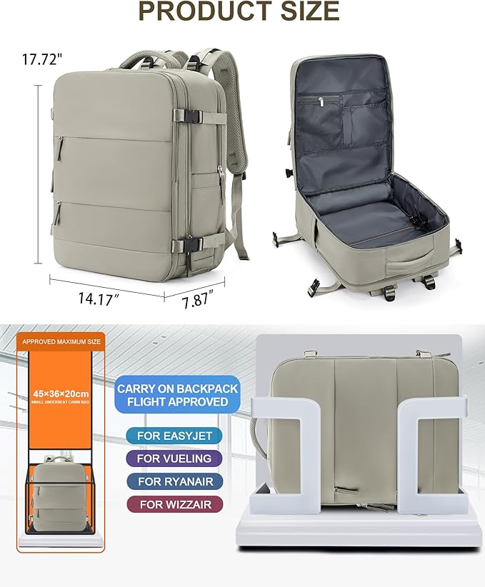 coowoz Large Travel Backpack Carry On for Women Man Waterproof Gym Backpacks with Laptop Compartment Mochila de Viaje Teacher Personal Item Backpack Rucksack Airplane Accessories Must Haves(Brown)