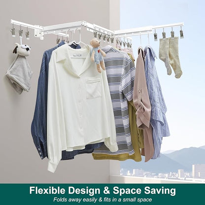 Hoimpro White 51" Clothes Drying Rack Retractable Foldable Wall Mounted - Image 4