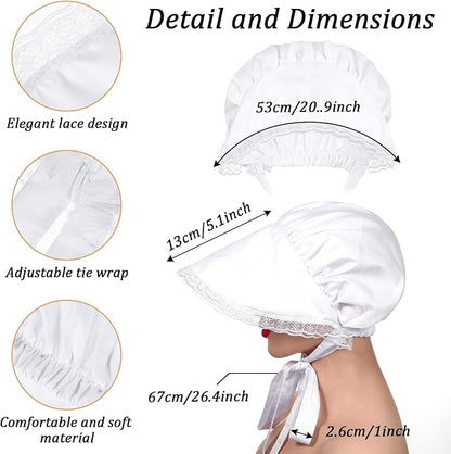 Tucnoeu 2pcs White Mob Cap Half Apron Halloween Colonial Costume Set Women - Image 3