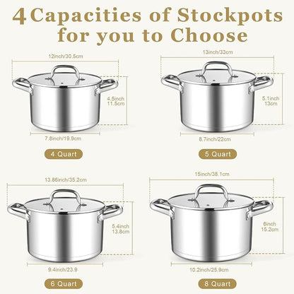 Leonyo 6QT Stock Pot with Lid, Stainless Steel Soup Pasta Pot - Image 9