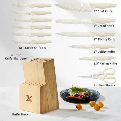 XANAPON Knife Set, Dishwasher Safe Kitchen Knife Set, CreamWhite Ergonomic - Image 2