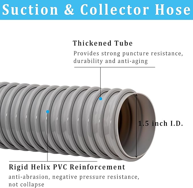 Dust Collection Hose 1.5 in × 20 ft Heavy Duty Flexible PVC Reinforced Thicken - Image 2