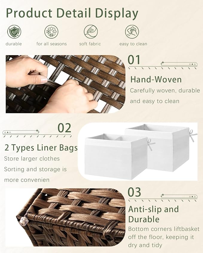 Storage Basket with Lid Rattan Woven Storage Baskets with 2 Separate Lids - Image 3