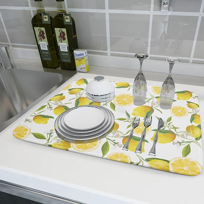 Lemon Dish Drying Mat for Kitchen Counter Spring Summer Microfiber Absorbent - Image 6