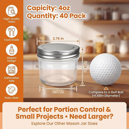QAPPDA 4oz Glass Jars With Lids, Small Mason Jars Wide Mouth, Mini Canning Jars - Image 2