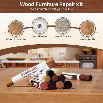 12 Colors Wood Filler Sticks Furniture Markers, Wood Floor Scratch Repair Kit - Image 3