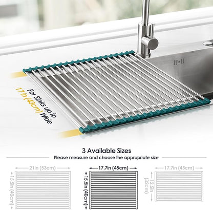 Tomorotec Stainless Steel Roll Up Dish Drying Rack, Foldable Over The Sink - Image 4