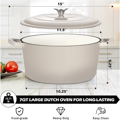 TeamFar Enameled Cast Iron Dutch Oven, 7qt Dutch Oven Pot Nonstick Cookware - Image 2