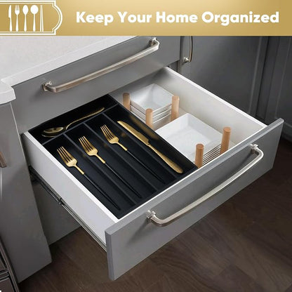 Silverware Organizer, 10 Inch Utensil Organizer Kitchen Drawer Organizer Bamboo - Image 5
