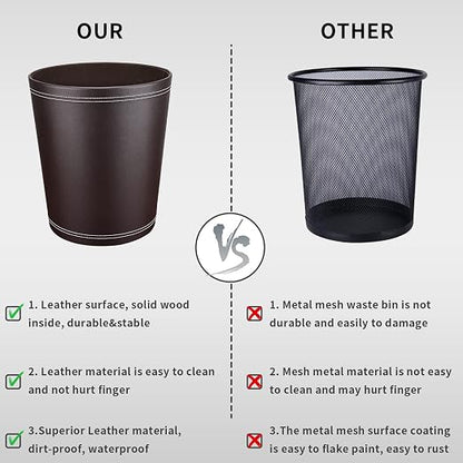 Pu Leather Trash Can for Bedroom, 2.6 Gallon Wastebasket for Office, Small - Image 5