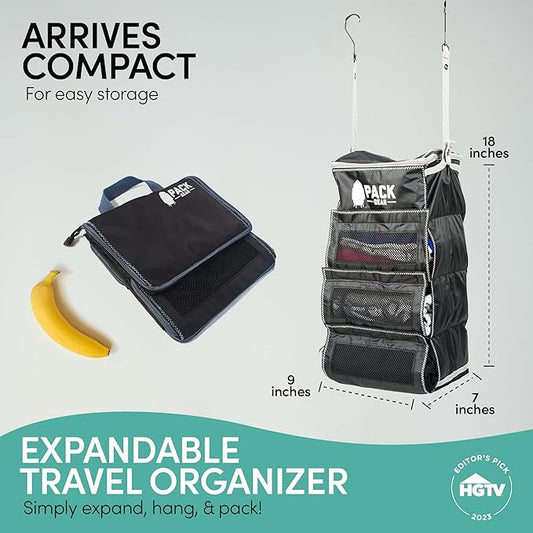 Pack Gear Hanging Luggage Organizer - Our Carry On Closet Insert Fits Any Carry-On - Our Hanging Luggage Organizer Uses Velcro to Allow Instant Access to your Clothes (Mesh Black, Carry-On Size)