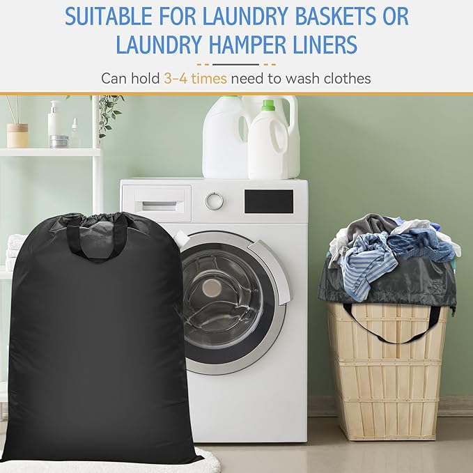 Extra Large Laundry Bag With Handles, Heavy Duty, Travel Laundry Bag for Dirty Clothes, 28" x 40" (Black)