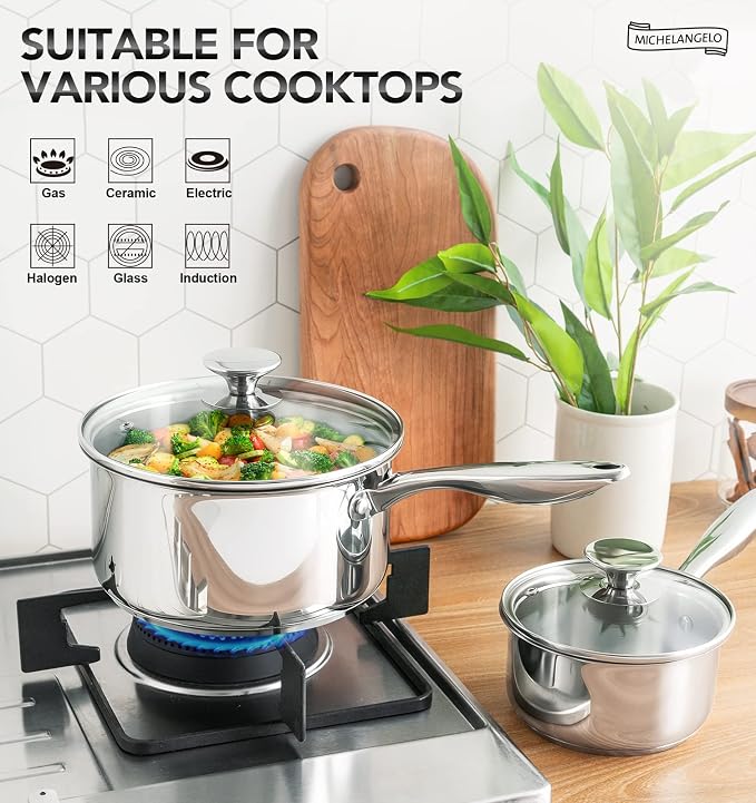 MICHELANGELO Tri-ply Stainless Steel 4 Qt Saucepan - Image 3