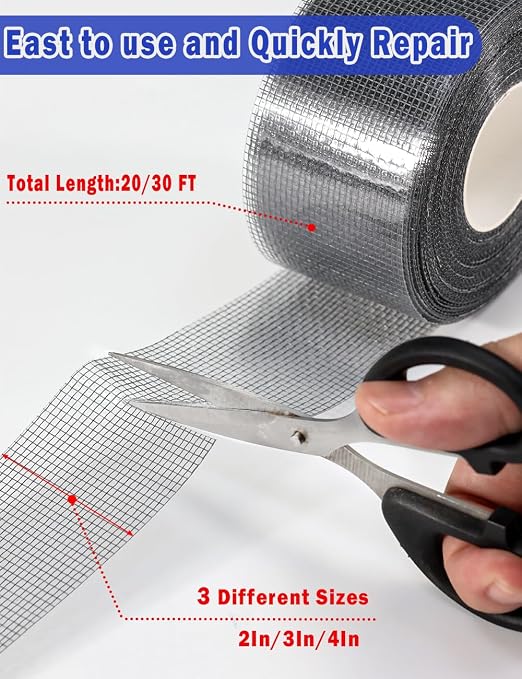 wohohoho Window Screen Repair Tape, 2 in X 40 FT Gray Screen Patch Repair Kit - Image 3