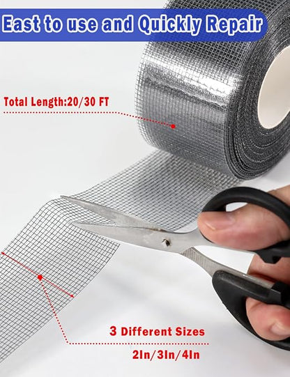 wohohoho Window Screen Repair Tape, 2 in X 20 FT Grey Screen Patch Repair Kit - Image 4