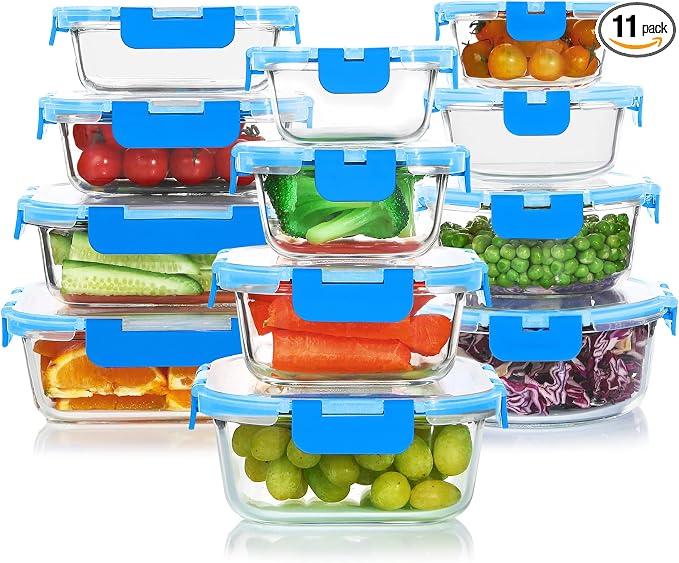 KOMUEE 24 Pieces Glass Food Storage Containers Set, Glass Meal Prep Containers by KOMUEEUS