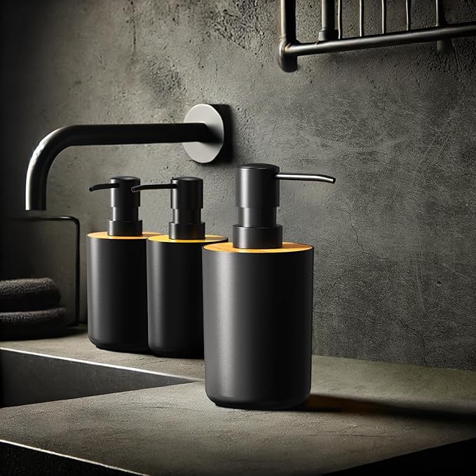 Soap Dispenser for Bathroom and Kitchen, 12oz Modern Minimalist Style Plastic matte black Empty Lotion Dispenser with Refillable Pump,Liquid Bottle for Hand Soap, Dish Soap,College Dorm Use