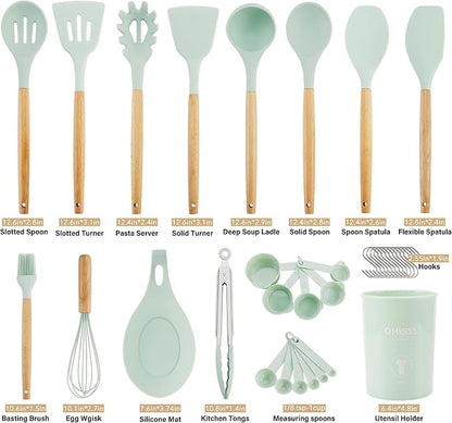 QMVESS Silicone Kitchen Utensils Set, Sturdy Insulation Wooden Handle Kitchen - Image 7