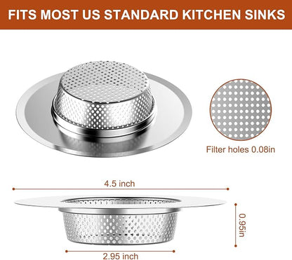 4 Pcs Stainless Steel Mesh Sink Drain Strainer, 4.5" Top / 3" Kitchen Filter - Image 2