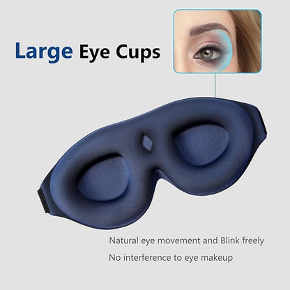 ALASKA BEAR 100% Blackout Sleep Mask Most Comfortable Contoured Eye Cups and Nose Covering for Women Men, 3D Pillowy Soft Light Blocking Eye Mask 0 Pressure on Eyelids & Eyelashes, Earplugs Set, Blue