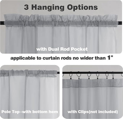 Chyhomenyc Light Grey Sheer Curtains 84 Inch Length 2 Panels, Light Filtering - Image 2
