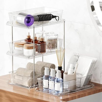 Fabspace 3-Pack Pull-Out Home Organizers, 2 Tier Clear Bathroom Organizer - Image 5