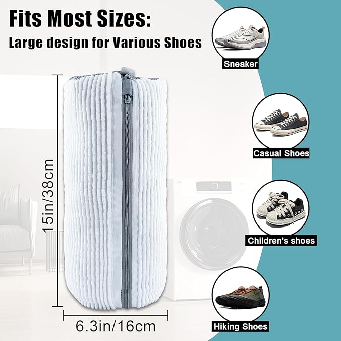 XXL Shoe Washing Machine Bag - 2-Pack Reusable Shoe Cleaning Bags, 360° Deep Clean for Tennis Shoes, Sneakers and Slippers, Includes 2 Shoe Storage Dust Bags (White)