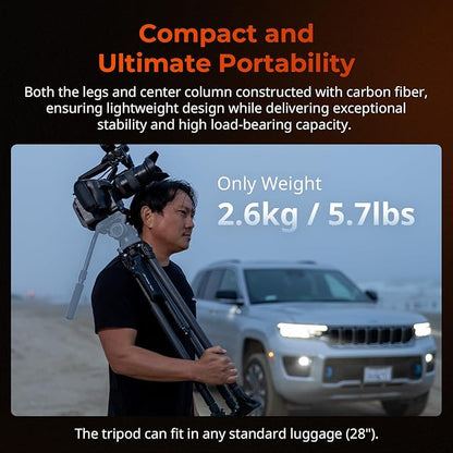SmallRig x Potato Jet Tribex Hydraulic Carbon Fiber Tripod Fast Extend Camera Travel Tripod, Low Angle Photograph to 5.9in/15cm, Max Height 61in/155cm, Weight 5.7lbs, Load up 55lbs - 4858