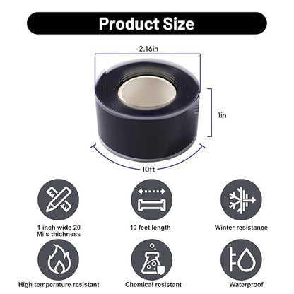 Self Fusing Silicone Tape 2 Rolls 1 in x 10' Black Waterproof Rescue Tape - Image 2
