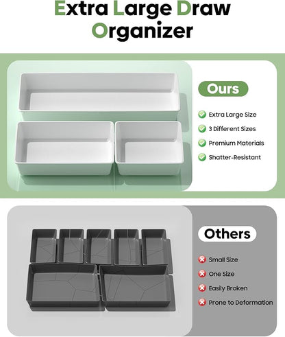 10 Pack Large Size Plastic Drawer Organizers Set, 3 Sizes Desk Drawer Organizer - Image 3