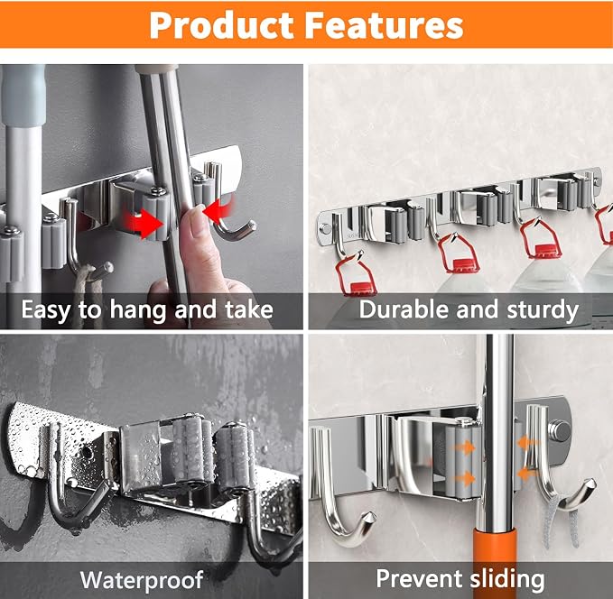 Broom and Mop Organizer Wall Hanging, Upgraded Mop and Broom Holder Wall Mount - Image 2