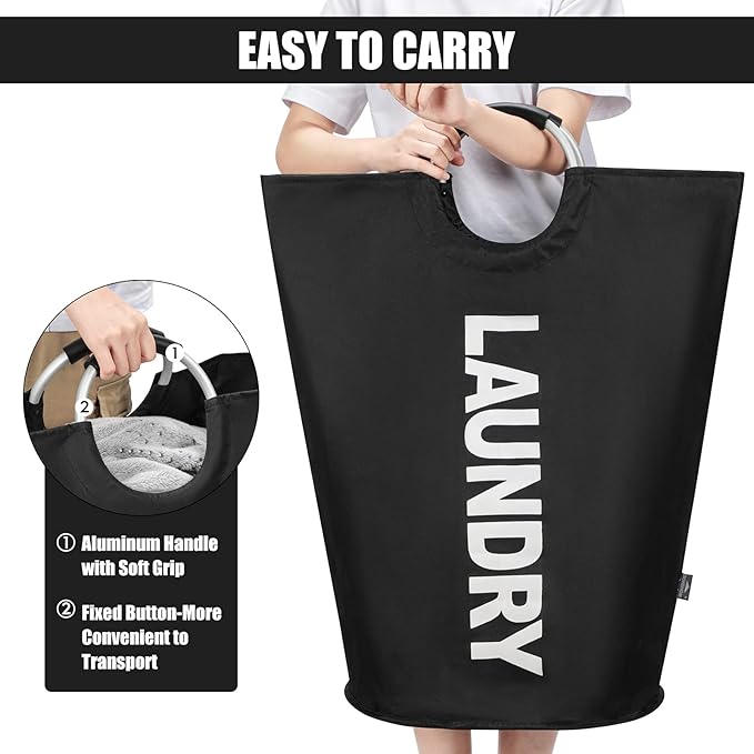 DOKEHOM 125L X-Large Laundry Basket, Collapsible Laundry Bag, Freestanding Tall Clothes Hamper, Foldable Washing Bin (Black)